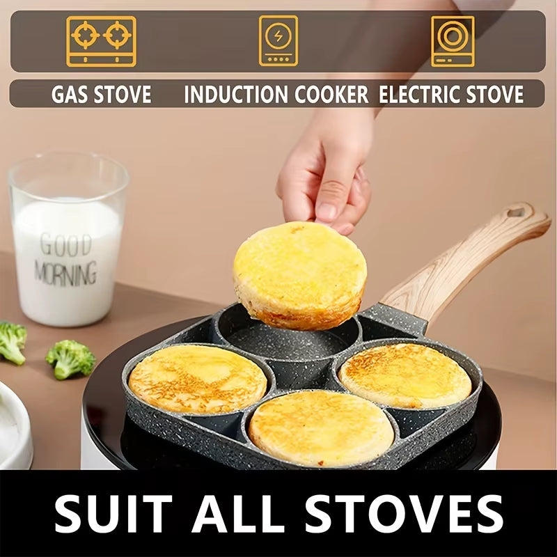 1Pc 4-Hole Non-Stick Egg Frying Pan - Easy to Clean, Heat-Resistant, Durable - Ideal for Omelette, Fried Egg, Pancake, Burger